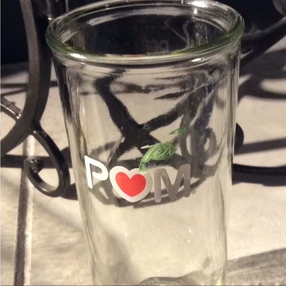 POM drinking clear glass painted